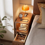 Rubberwood Narrow Bedside Table with Drawers and Shelves - Walnut, Scandinavian-style