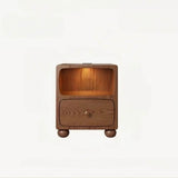 Rubberwood Narrow Bedside Table with Drawers and Shelves - Walnut, Scandinavian-style