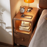 Rubberwood Narrow Bedside Table with Drawers and Shelves - Walnut, Scandinavian-style