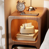 Rubberwood Narrow Bedside Table with Drawers and Shelves - Walnut, Scandinavian-style