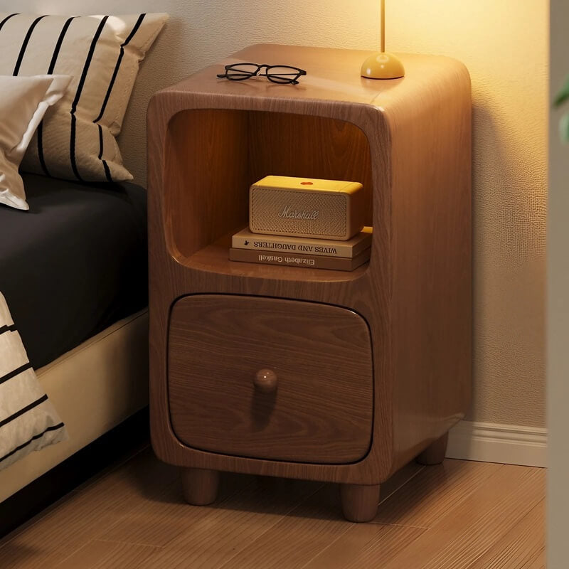 Scandinavian-style Narrow Bedside Table - White Wood Nightstand with Drawers and Shelves