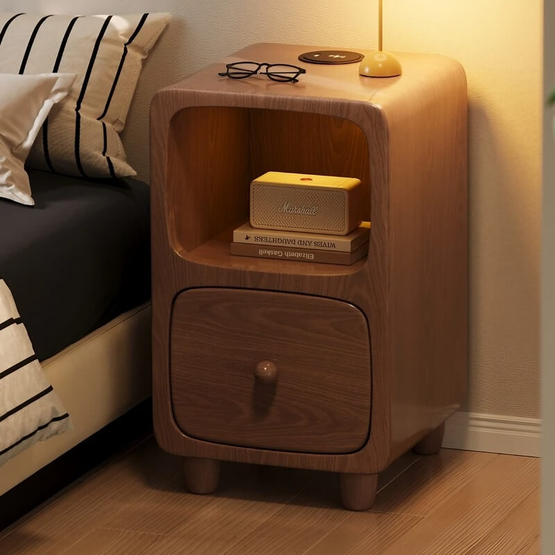 Scandinavian-style Narrow Bedside Table - White Wood Nightstand with Drawers and Shelves