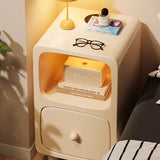 Scandinavian-style Narrow Bedside Table - White Wood Nightstand with Drawers and Shelves