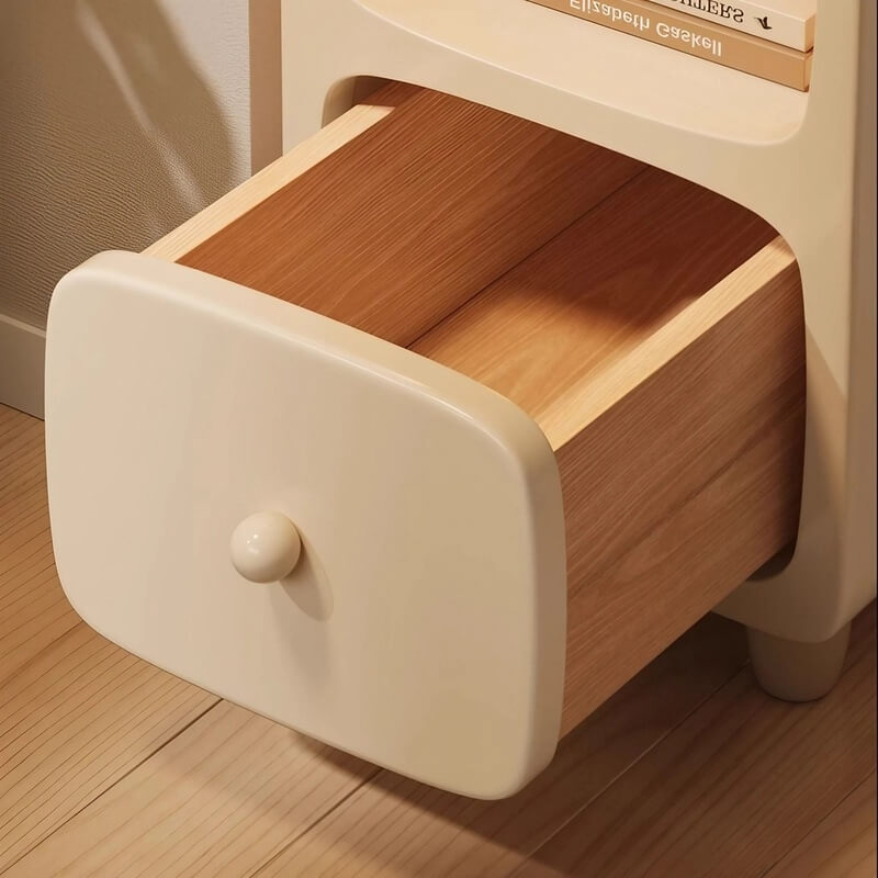 Scandinavian-style Narrow Bedside Table - White Wood Nightstand with Drawers and Shelves