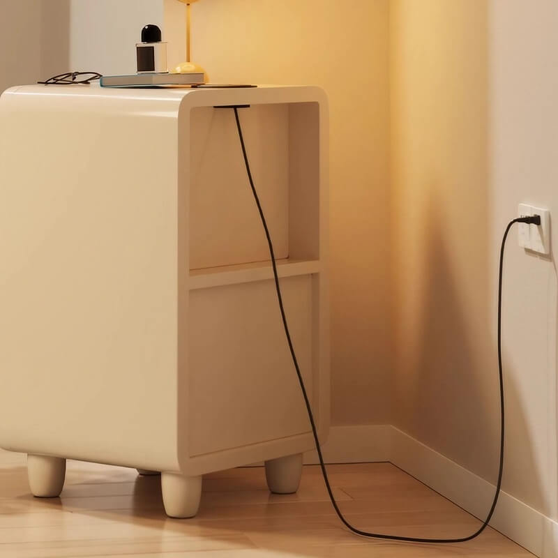 Scandinavian-style Narrow Bedside Table - White Wood Nightstand with Drawers and Shelves