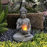 Solar Powered Buddha Lamp - 14.6″ Resin Garden Buddha Statue for Yard, Balcony
