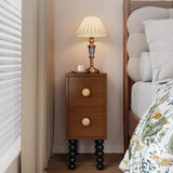 Vintage Style 24″ Narrow Bedside Table - Walnut Rubberwood Legged with Drawers