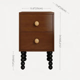 Vintage Style 24″ Narrow Bedside Table - Walnut Rubberwood Legged with Drawers