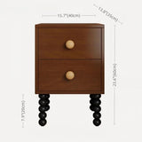 Vintage Style 24″ Narrow Bedside Table - Walnut Rubberwood Legged with Drawers
