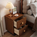 Vintage Style 24″ Narrow Bedside Table - Walnut Rubberwood Legged with Drawers
