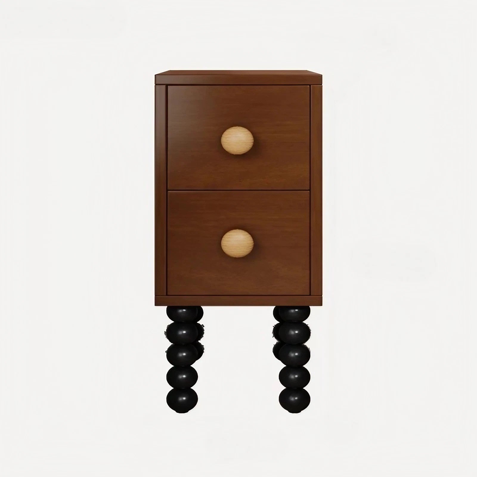 Vintage Style 24″ Narrow Bedside Table - Walnut Rubberwood Legged with Drawers