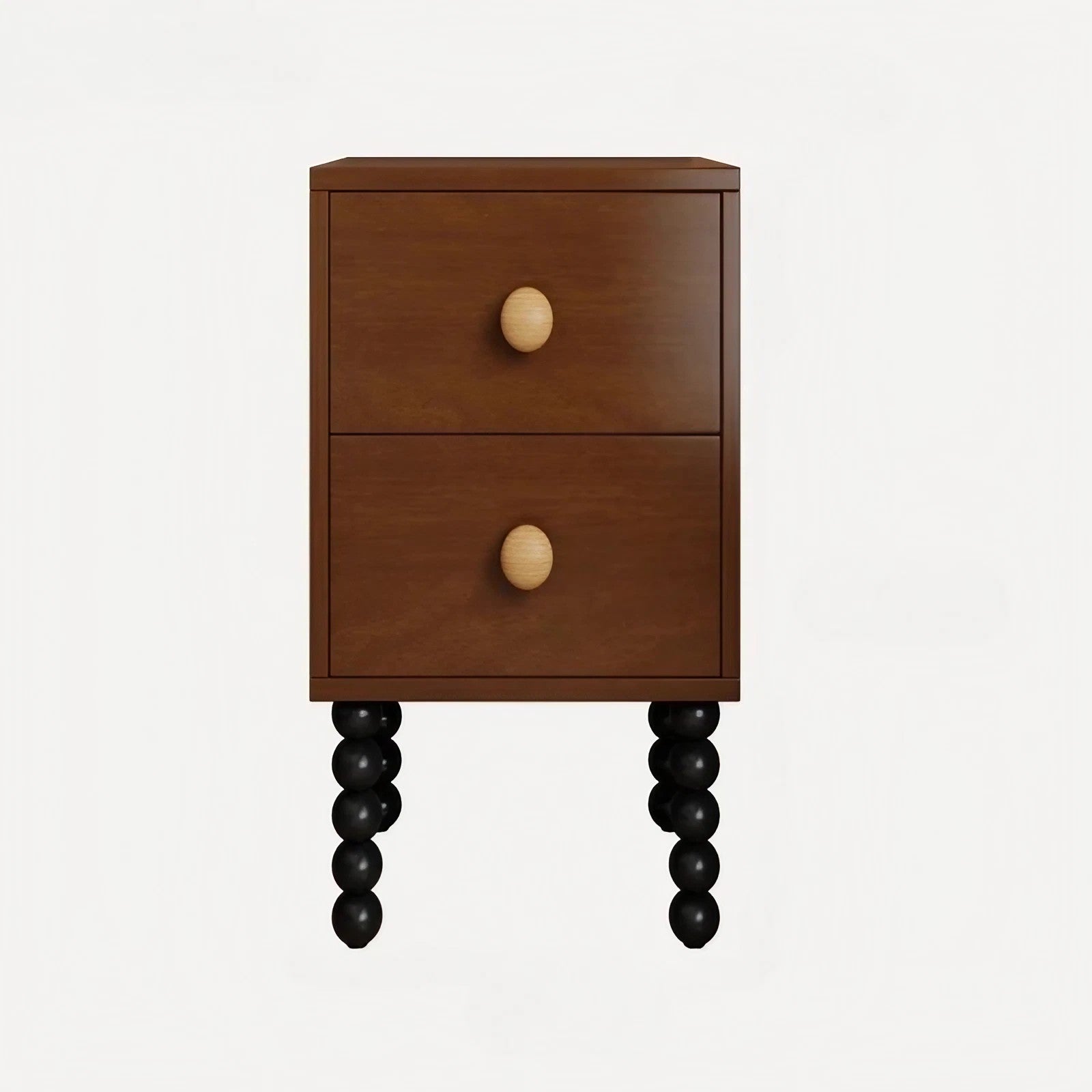 Vintage Style 24″ Narrow Bedside Table - Walnut Rubberwood Legged with Drawers