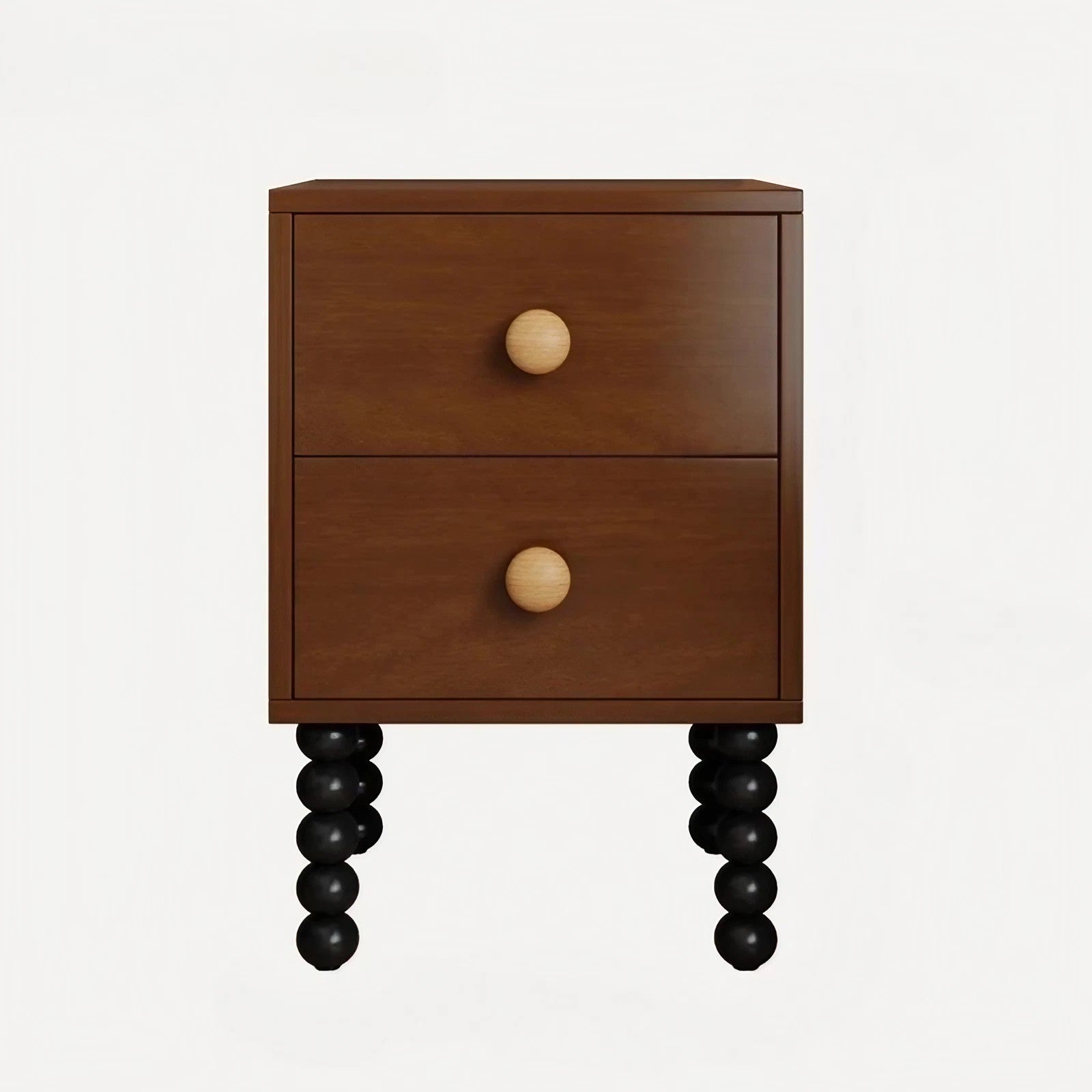 Vintage Style 24″ Narrow Bedside Table - Walnut Rubberwood Legged with Drawers
