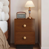 Vintage Style 24″ Narrow Bedside Table - Walnut Rubberwood Legged with Drawers