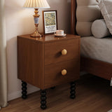 Vintage Style 24″ Narrow Bedside Table - Walnut Rubberwood Legged with Drawers