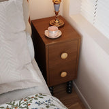 Vintage Style 24″ Narrow Bedside Table - Walnut Rubberwood Legged with Drawers