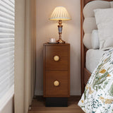 Vintage Style 24″ Narrow Bedside Table - Walnut Rubberwood Legged with Drawers