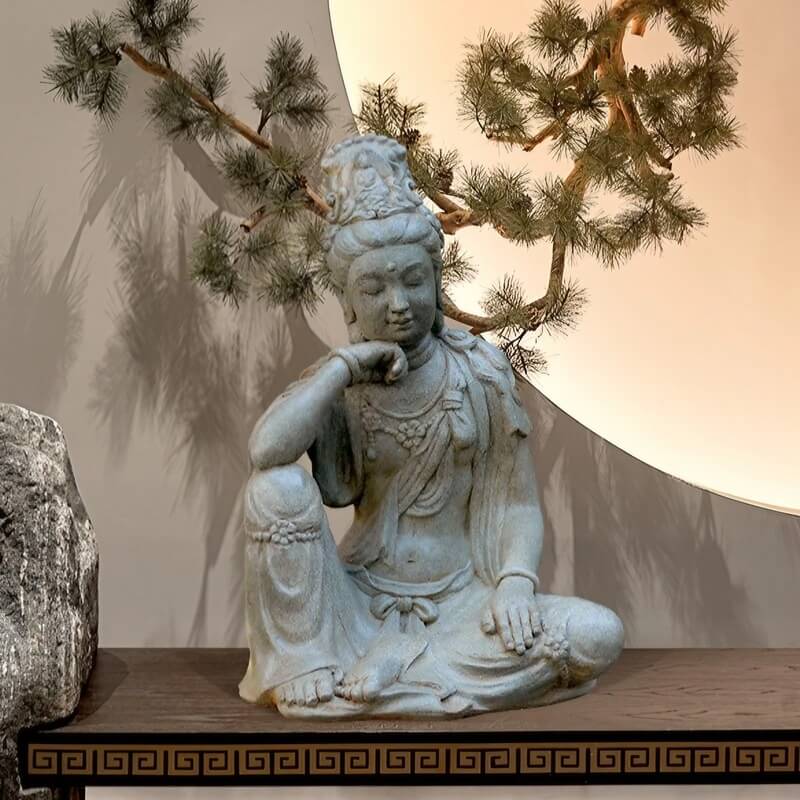 Water Moon Guanyin 18.9″ Engineered Stone Garden Buddha Statue for Yard & Balcony