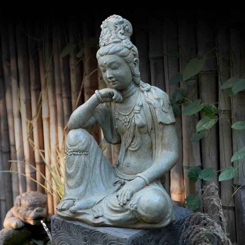 Water Moon Guanyin 18.9″ Engineered Stone Garden Buddha Statue for Yard & Balcony