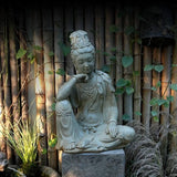Water Moon Guanyin 18.9″ Engineered Stone Garden Buddha Statue for Yard & Balcony