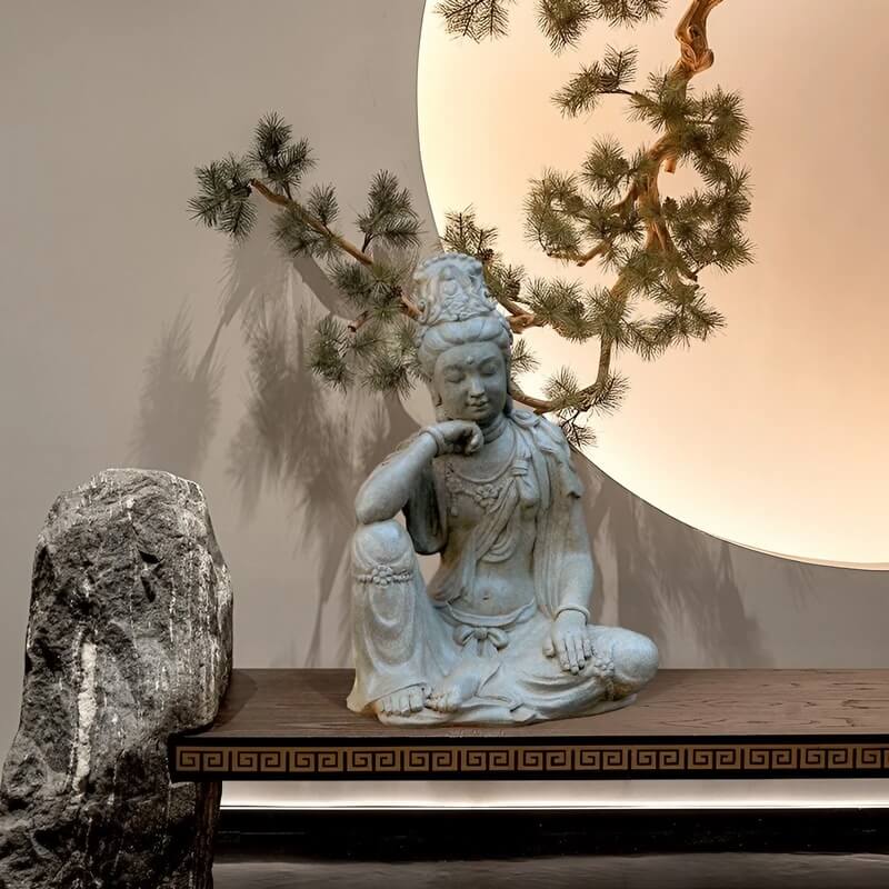 Water Moon Guanyin 18.9″ Engineered Stone Garden Buddha Statue for Yard & Balcony
