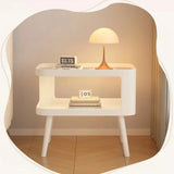 White Metal Narrow Bedside Table with Shelves - Scandinavian-style - Lighted