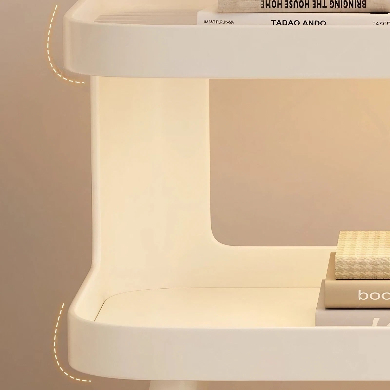 White Metal Narrow Bedside Table with Shelves - Scandinavian-style - Lighted