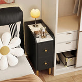 White Narrow Bedside Table - Modern Style with Drawers in Engineered Wood
