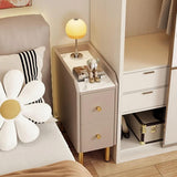 White Narrow Bedside Table - Modern Style with Drawers in Engineered Wood