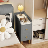 White Narrow Bedside Table - Modern Style with Drawers in Engineered Wood