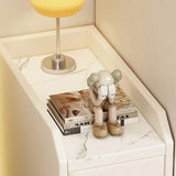 White Narrow Bedside Table - Modern Style with Drawers in Engineered Wood