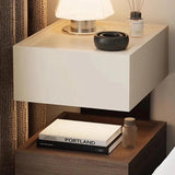 Wood Narrow Bedside Table in Walnut - Modern, with Shelves and Drawers