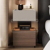 Wood Narrow Bedside Table in Walnut - Modern, with Shelves and Drawers