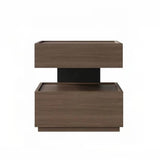 Wood Narrow Bedside Table in Walnut - Modern, with Shelves and Drawers