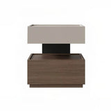 Wood Narrow Bedside Table in Walnut - Modern, with Shelves and Drawers