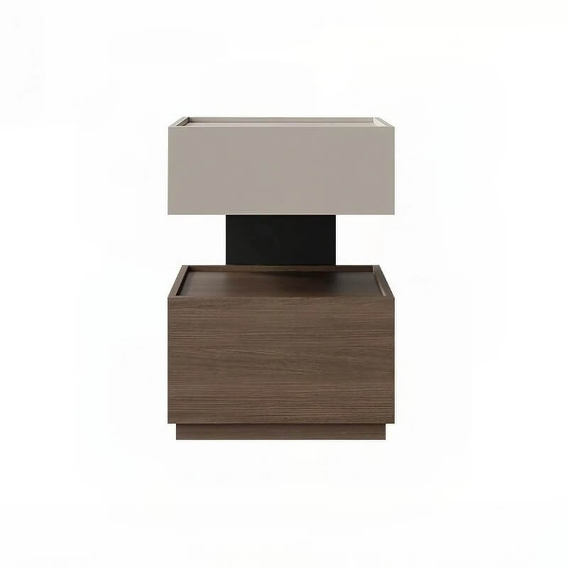 Wood Narrow Bedside Table in Walnut - Modern, with Shelves and Drawers