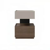 Wood Narrow Bedside Table in Walnut - Modern, with Shelves and Drawers