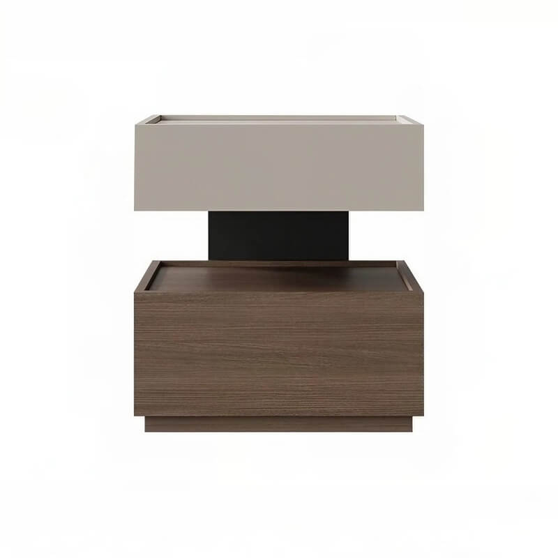 Wood Narrow Bedside Table in Walnut - Modern, with Shelves and Drawers