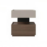 Wood Narrow Bedside Table in Walnut - Modern, with Shelves and Drawers