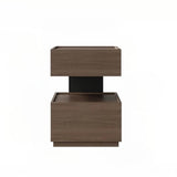 Wood Narrow Bedside Table in Walnut - Modern, with Shelves and Drawers