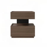 Wood Narrow Bedside Table in Walnut - Modern, with Shelves and Drawers