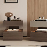 Wood Narrow Bedside Table in Walnut - Modern, with Shelves and Drawers