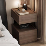 Wood Narrow Bedside Table in Walnut - Modern, with Shelves and Drawers