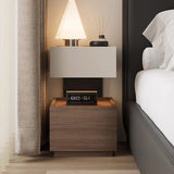 Wood Narrow Bedside Table in Walnut - Modern, with Shelves and Drawers
