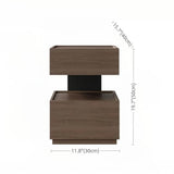 Wood Narrow Bedside Table in Walnut - Modern, with Shelves and Drawers