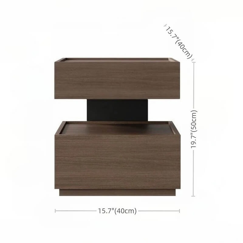 Wood Narrow Bedside Table in Walnut - Modern, with Shelves and Drawers