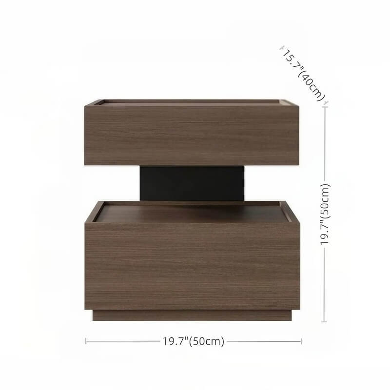 Wood Narrow Bedside Table in Walnut - Modern, with Shelves and Drawers