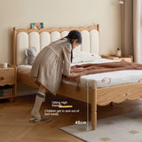 Oak solid wood Milky white kids upholstered bed with soft headboard<
