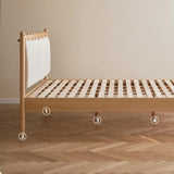 Oak solid wood Milky white kids upholstered bed with soft headboard<