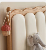 Oak solid wood Milky white kids upholstered bed with soft headboard<